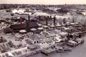 historic aerial photo of the Raritan Hollow and Porous Brick Company.