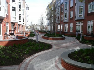 Outdoor space at Harrison Commons, built on a remediated brownfield site. Photo: Jay Watson
