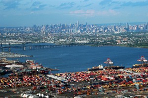 Aerial view of port facilities along Newark Bay. Source: flickr user Maureen