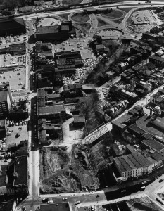 Demolition of the Trenton branch of the Lit Brothers Department Store at the corner of South Broad and Front Streets in 1972 at the site of the future Mill Hill Park. Image courtesy of Karl Flesch, credit: Trentoniana Collection at the Trenton Public Library.