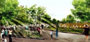 Rendering of proposed Southwest Park in Hoboken. Photo credit: Starr Whitehouse