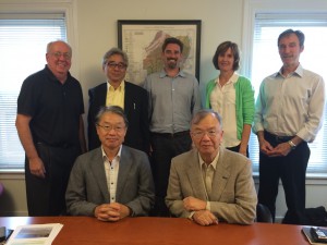 L to R, front row: Katsumi Seki, visiting professor, Graduate School of Management, Kyoto University; Yoshiaki Kawata, director and professor, Research Center for Social Safety Science, Kansai University. Back row: Dave Mammen, church administrator, Rutgers Presbyterian Church; Ichiro Matsuo, deputy director, Research Institute for Disaster Mitigation and Environmental Studies, Crisis & Environment Management Policy Institute; Joel Challender, researcher, Crisis & Environment Management Policy Institute; Chris Sturm, state policy director, New Jersey Future; David Kutner, recovery planning manager, New Jersey Future. Photo: Peter Kasabach