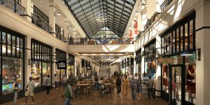 Rendering of the planned retail atrium at the redevloped Hahne's building.