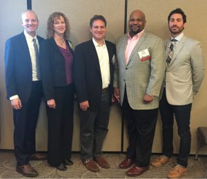 panelists. From left to right: Russ Dudley, Tetra Tech; Michele Adams, Meliora Design; Eric Rothman, HR&A Advisors, Inc.; Christopher Franklin, Brandywine Realty Trust; Matthew Testa, Bijou Propoerties