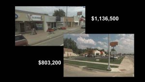 The taco joint on the right might be newer, but the "blighted" block on the left was more tax-productive.