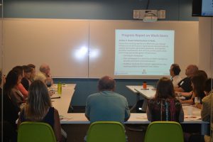 Members of the Green Infrastructure subcommittee review their work to date during the committee workshop portion of the Jersey Water Works membership meeting. Photo credit: Rachel Host.