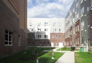 Building courtyard viewed from Jefferson Street